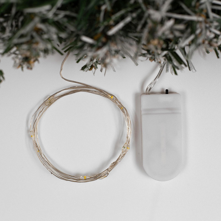 Гирлянда "Нить" 1 м роса, IP20, серебристая нить, 10 LED, свечение тёплое белое, CR2032х2 606x758